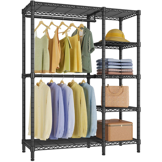 VIPEK V7 Garment Rack for Hanging Clothes Heavy Duty Clothes Rack with Shelves, Portable Closet Racks Metal Clothing Racks 5 Tiers Freestanding Closet Wardrobe System, Max Load 670lbs, Black
