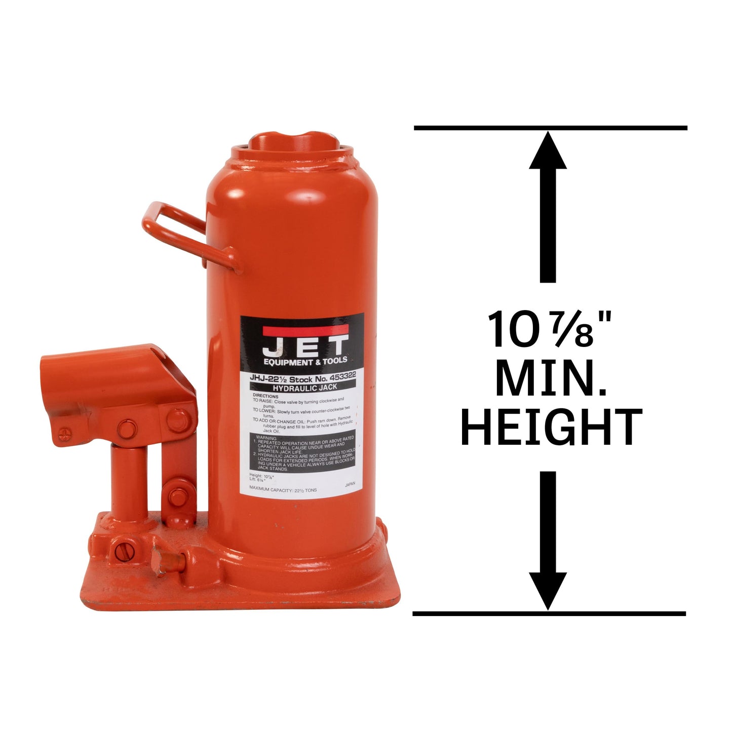 Jet 22.5-Ton Hydraulic Bottle Jack w/Handle (JHJ-22-1/2)