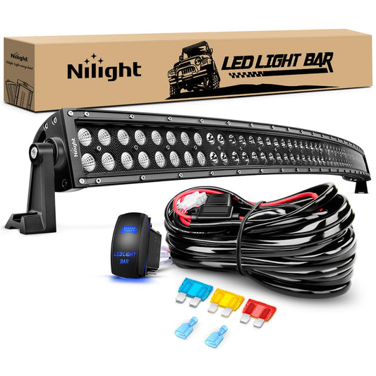 Nilight ZH120 50Inch 50 Inch 288W Curved Spot Flood Combo Bar LED Off Road Driving Light and 1PC 14AWG 12V 5Pin Rocker Switch Wiring Harness Kit-1 Lead, 2 Years Warranty, White
