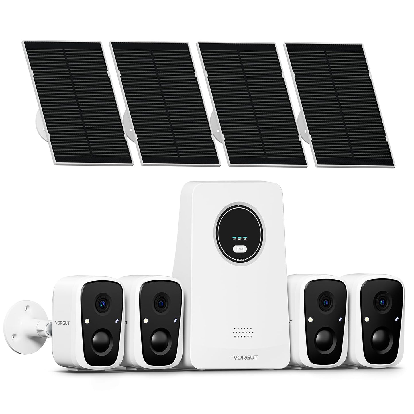 VORGUT Solar Cameras Wireless Outdoor, 4PCS 4MP Solar Powered Cameras for Home Surveillance Security System, Color Night Vision, 2.4G/5G WiFi 10CH NVR, No Monthly Fee with 128G SD Card