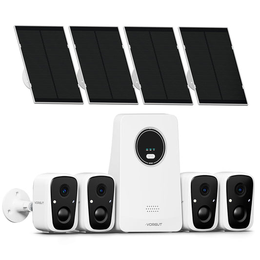 VORGUT Solar Cameras Wireless Outdoor, 4PCS 4MP Solar Powered Cameras for Home Surveillance Security System, Color Night Vision, 2.4G/5G WiFi 10CH NVR, No Monthly Fee with 128G SD Card
