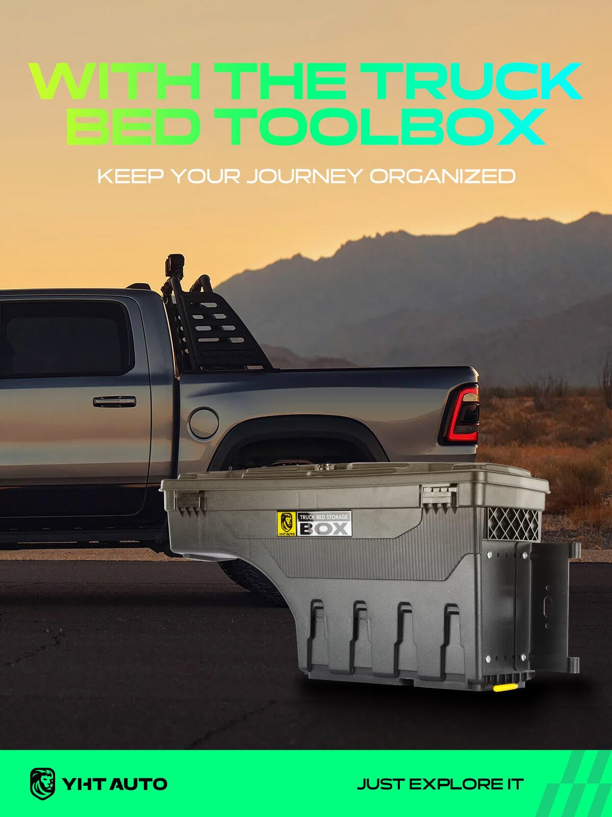 YHTAUTO Truck Bed Storage Tool Box Lockable Compatible with Ford Ranger 2019 2020 2021 2022 2023, Passenger Side, Not Fit the Model with Bed Liner, Swing Waterproof Wheel Well Toolbox
