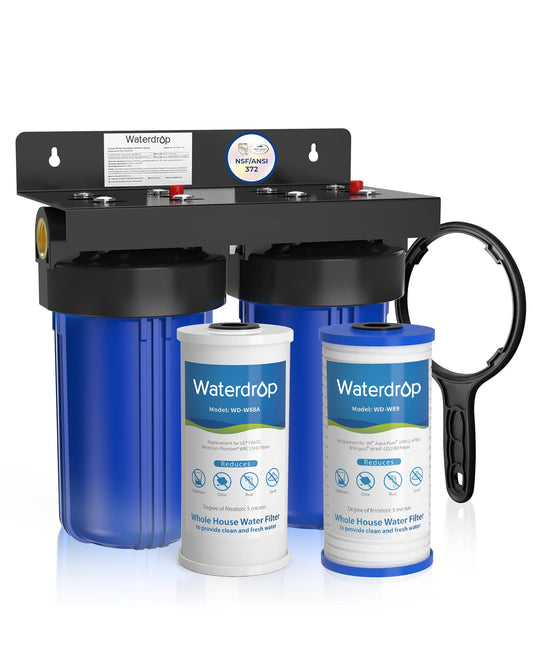 Waterdrop Whole House Water Filter System, with Carbon Filter and Sediment Filter, 5-Stage Filtration, Highly Reduce Lead, Chlorine, Odor and Taste, 2-Stage 5 Micron WD-WHF21-PG, 1" Inlet/Outlet