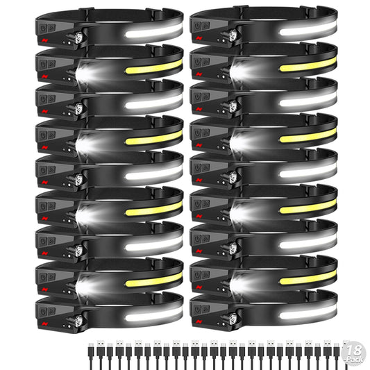 Aikertec Rechargeable Headlamp 18 Pack, 230°Beam Headlamp for Adults, 6 Mode Camping & Spotlight, Motion Sensor, Lightweight Headlights Flashlight
