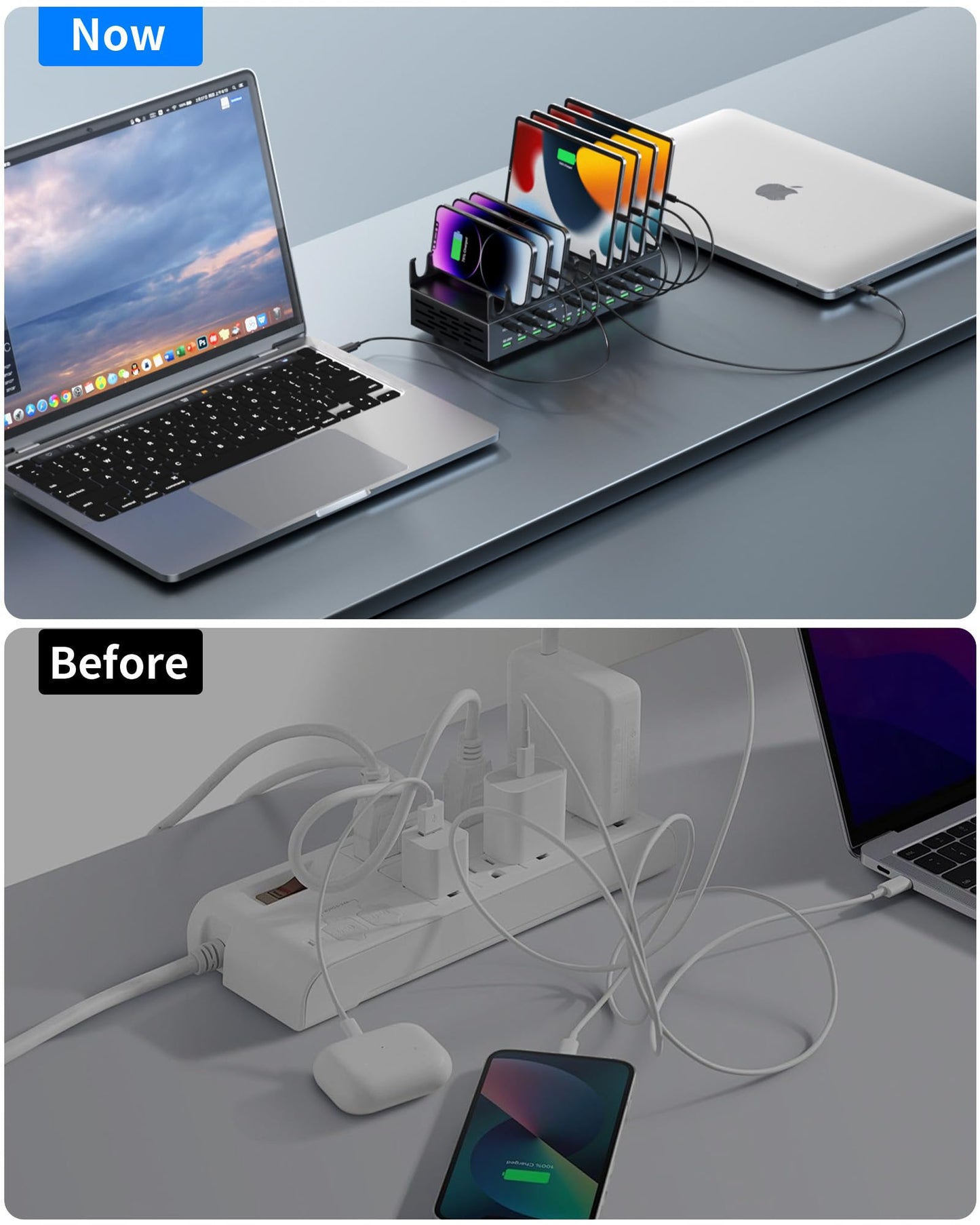 690W Charging Station for Multiple Devices, 20-Port USB C Fast Charging Station with Double 100W PD PPS Port, Multi Device Fast Charger Dock for MacBook Pro Laptop, iPhone, iPad, Tablet, Cell Phone