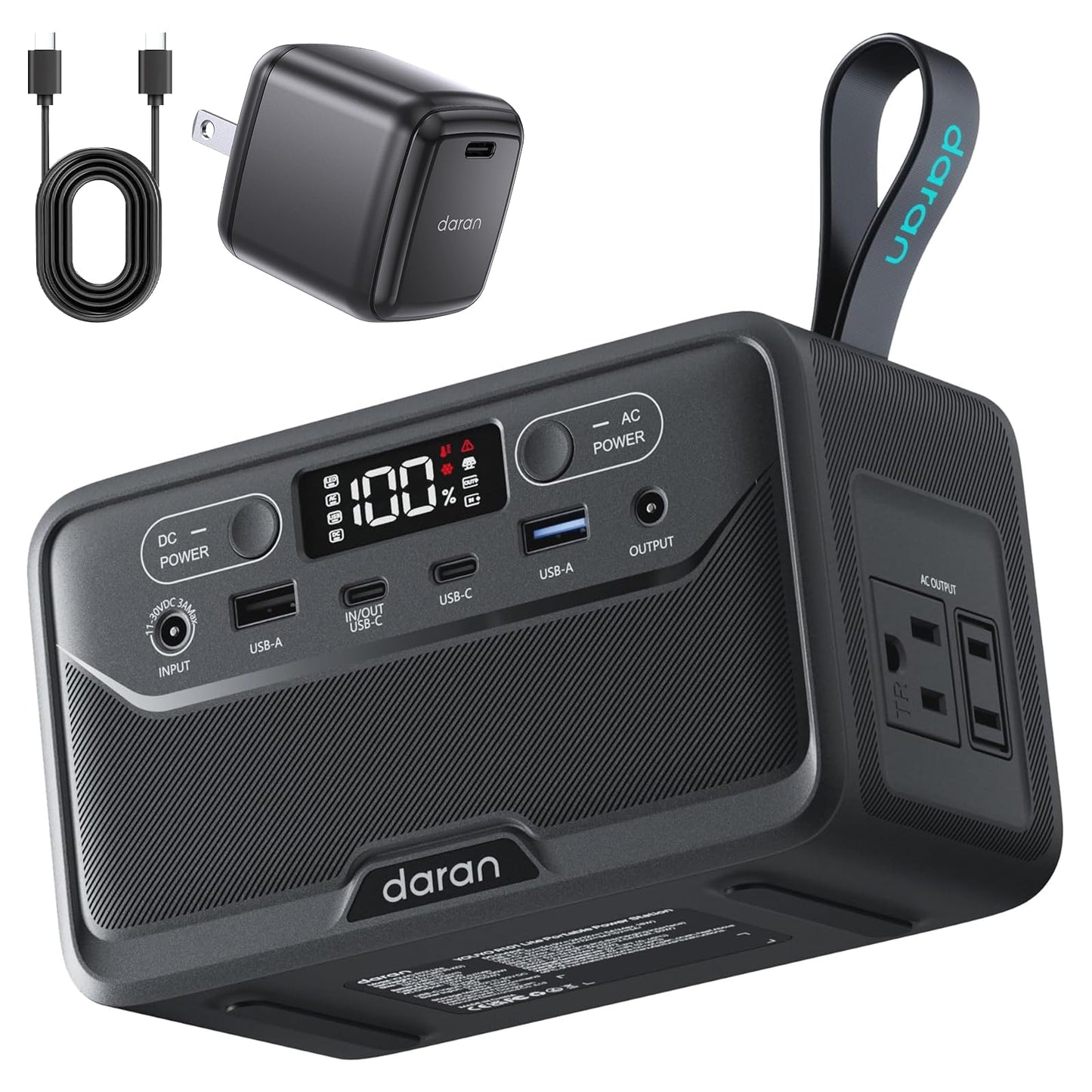 Portable Power Station 89.6Wh LiFePO4 Battery, Solar Power Bank with AC Outlet 100W/110V, USB-C PD Two-Way Fast Charging Small Generator for Laptop, Camping, Home, Office (65W Wall Charger Included)