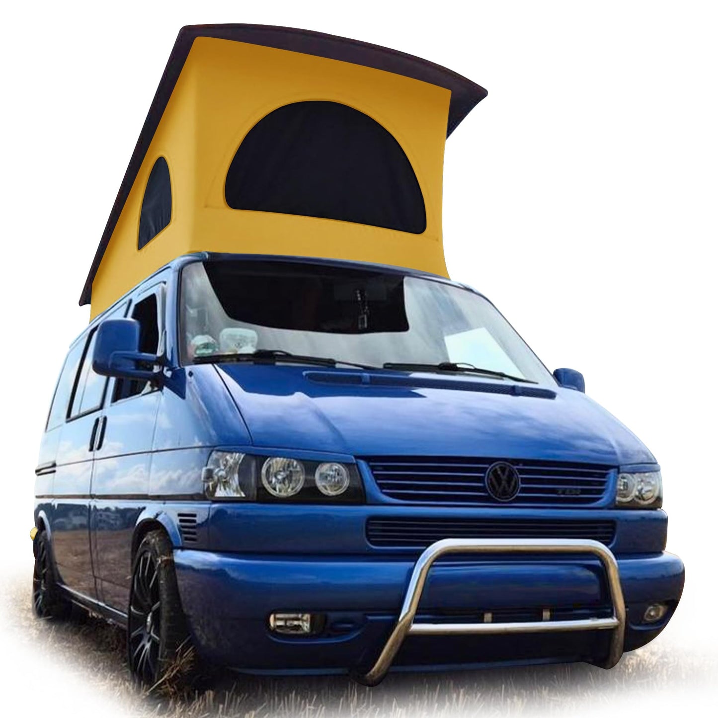 Roof Top Tent Camping 3 Window Roof Tent Pop Top Camper Gold Canvas Compatible with VW T4 Eurovan Weekender Short Wheel Based SWB Camper - Black Mosquito Net, 2 Person Rooftop Tents