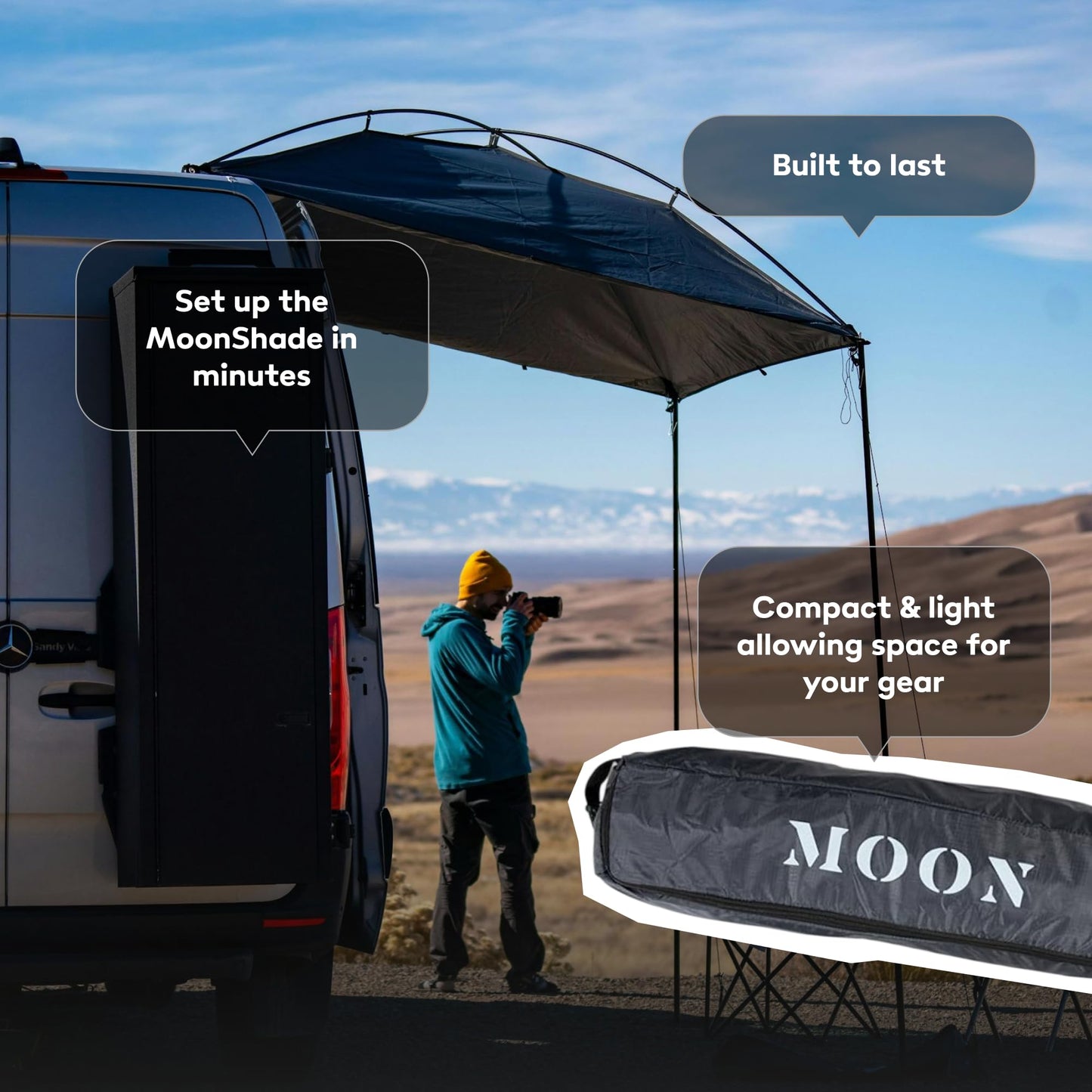 MoonShade and Long MoonWall Bundle, Portable Awning for Increased Shade and Privacy, Lightweight Durable for Large Shade Coverage, Suitable for Vans, Trucks, Full-Size SUVs, and Larger Vehicles