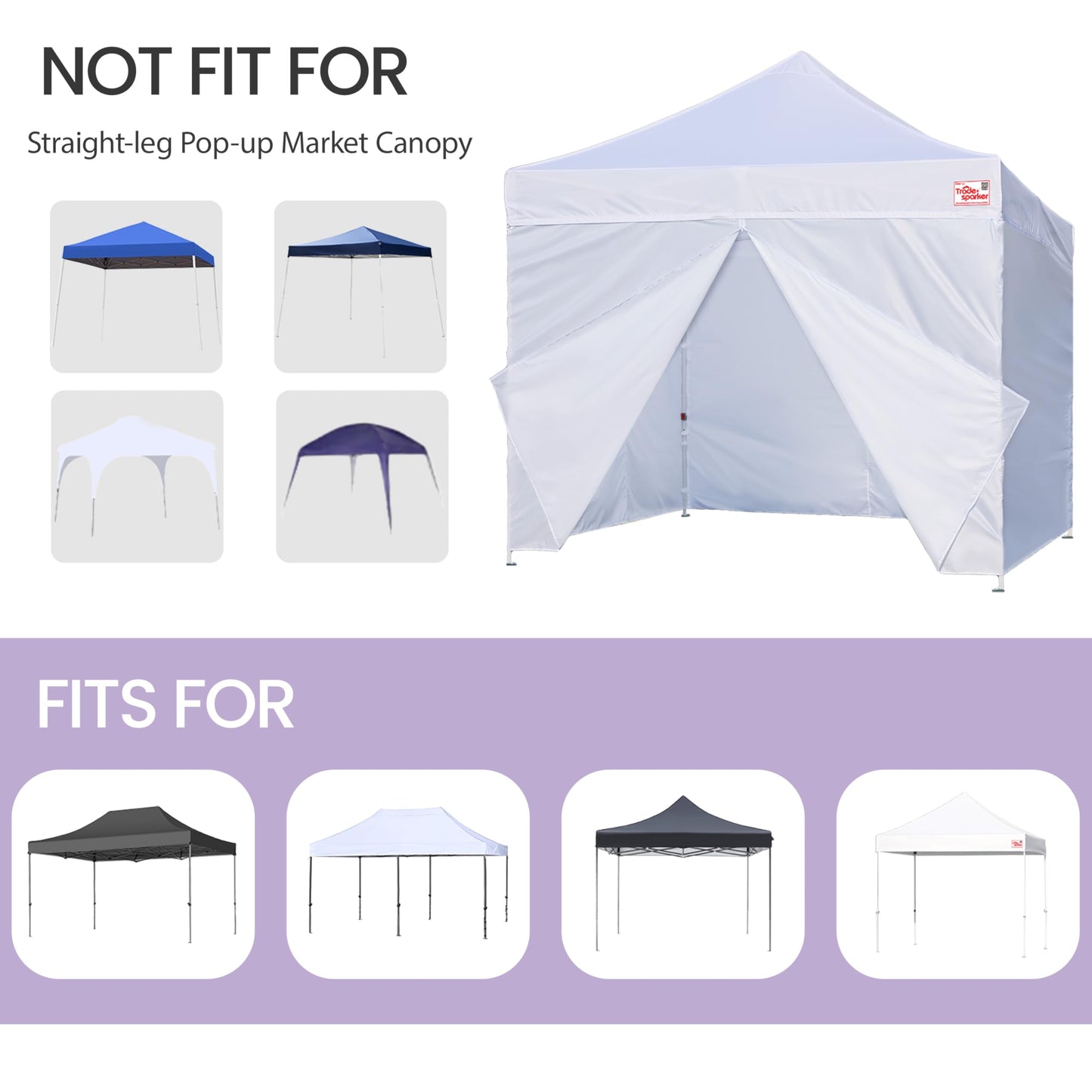 Tradesparker 10x20 Pop up Canopy Sidewall Kit Only, 3 Sidewalls & 1 Doorwall Removable Zipper End Fit for Commercial Instant Tent Canopies,NOT Excluding Top and Frame,Black