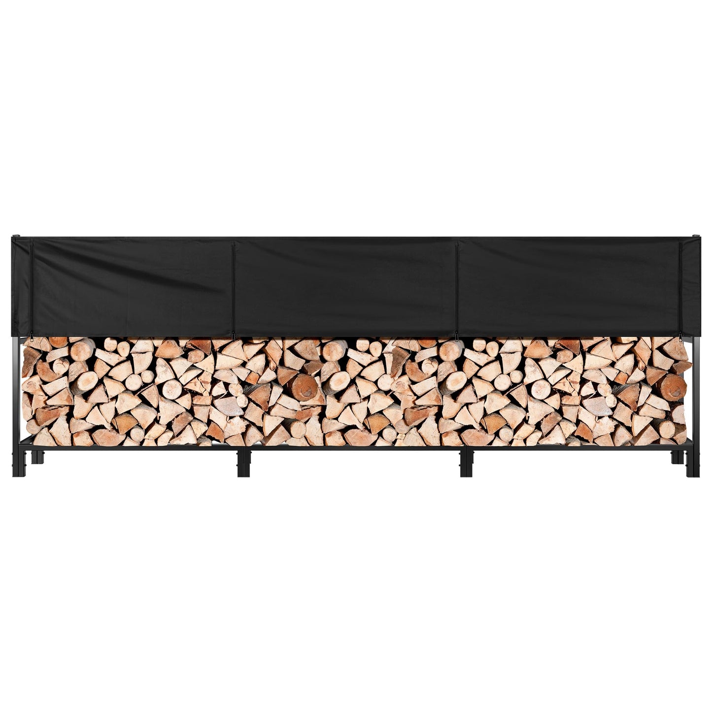 VIVOHOME Upgraded Heavy Duty 12 ft 3/4 Cord Firewood Rack Outdoor with Cover Combo Set, Thick Steel Log Holder Up to 4400 lb, Fire Wood Pile Storage Stand Organizer Black