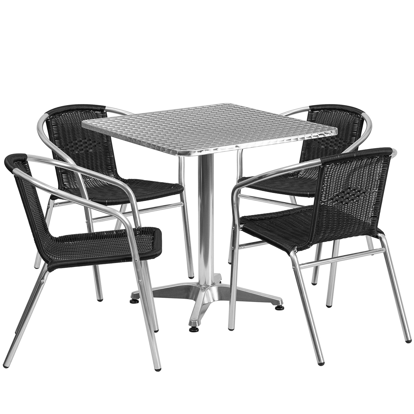 Flash Furniture Lila 27.5'' Square Aluminum Indoor-Outdoor Table Set with 4 Black Rattan Chairs