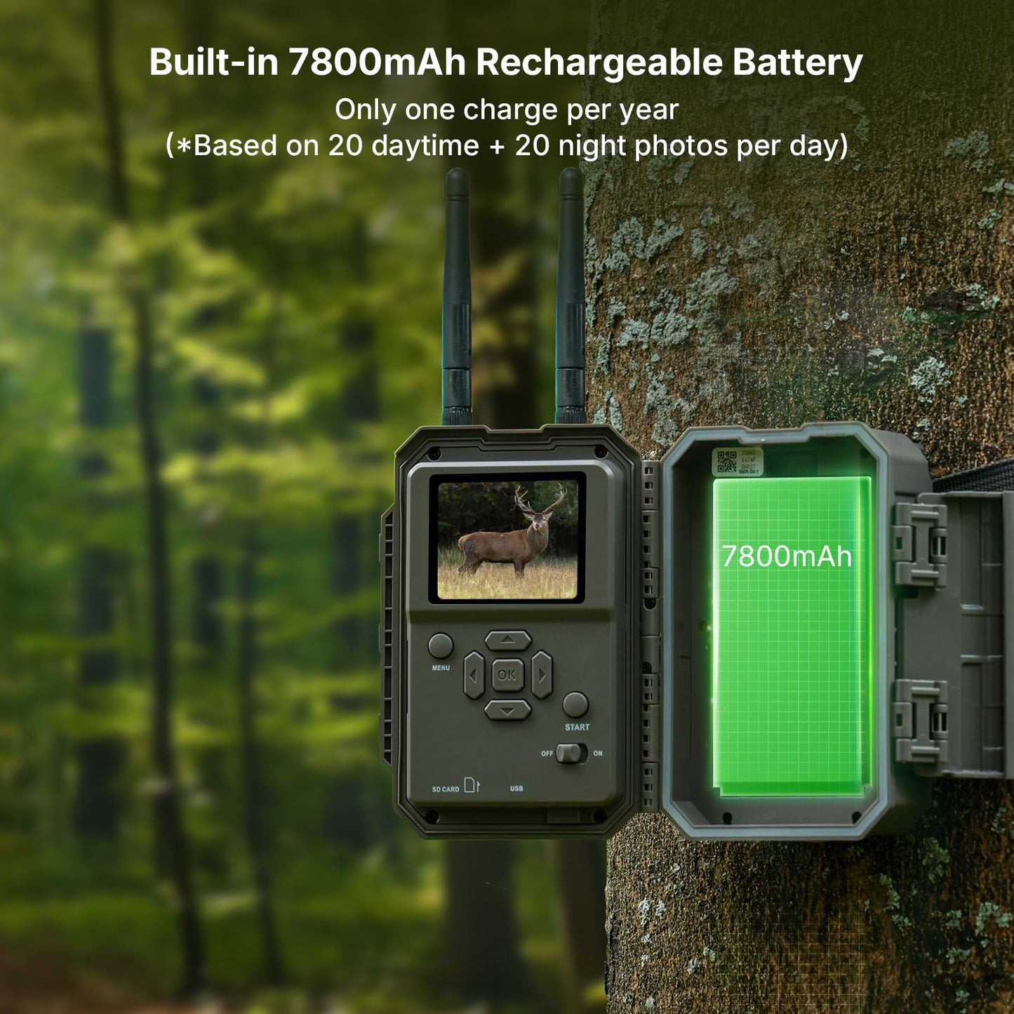 GardePro E8 2.0 Pro WiFi Trail Camera (Non-Cellular) with 10W Solar Panel SP1000, 4K Ultra HD & 64MP, Dual Antennas, 165ft Long-Range WiFi, 7800mAh Battery + 64GB SD Card, Motion Detection