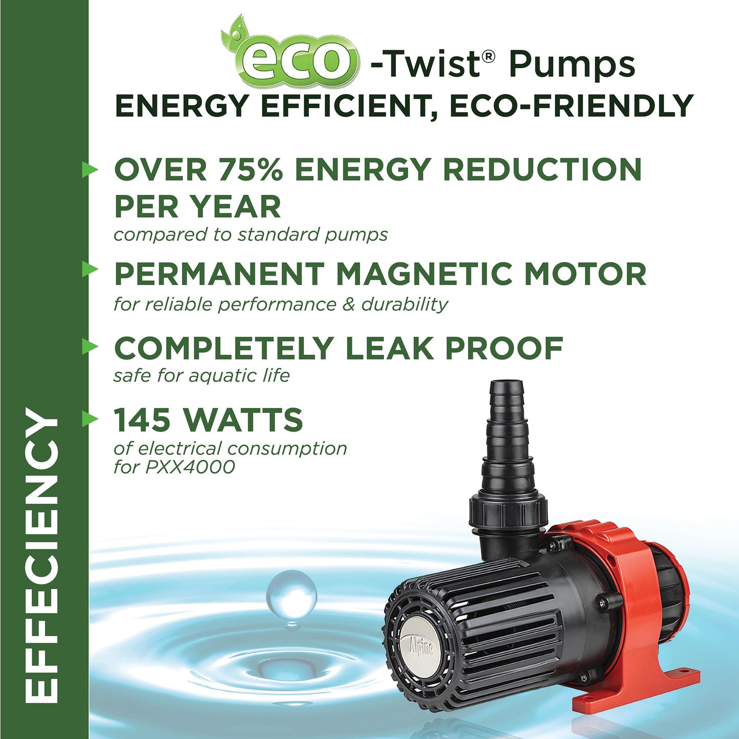 Alpine Corporation Eco-Twist Energy-Saving 4000GPH Pond Pump with 33-ft. Cord
