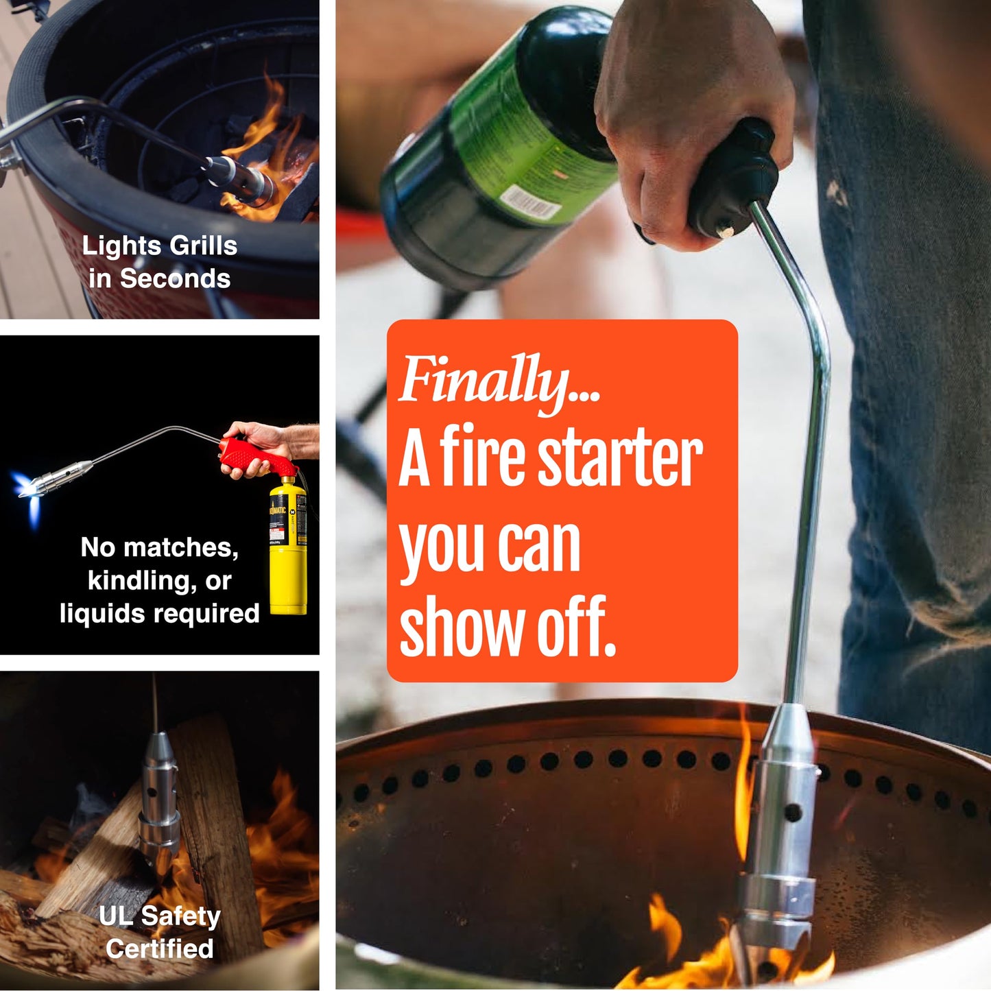 ROCKETFIRE Fire Starter Torch | Perfect Propane Torch Head, Grill Gun, Charcoal Torch | Compatible with Bernzomatic Propane & MAP/PRO Fuels | Stainless Steel Tri-Flame Tip | Fuel NOT Included | Black