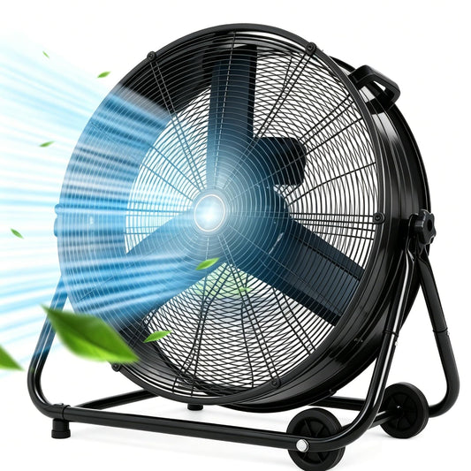 Takywep 24" Industrial Fan, 8800 CFM High Velocity Drum Fan, ETL Listed Heavy Duty Metal Garage Floor Fan with 3-Speed, 360° Tilt, Large Wheels for Garage Warehouse Workshop Commercial Use, Black