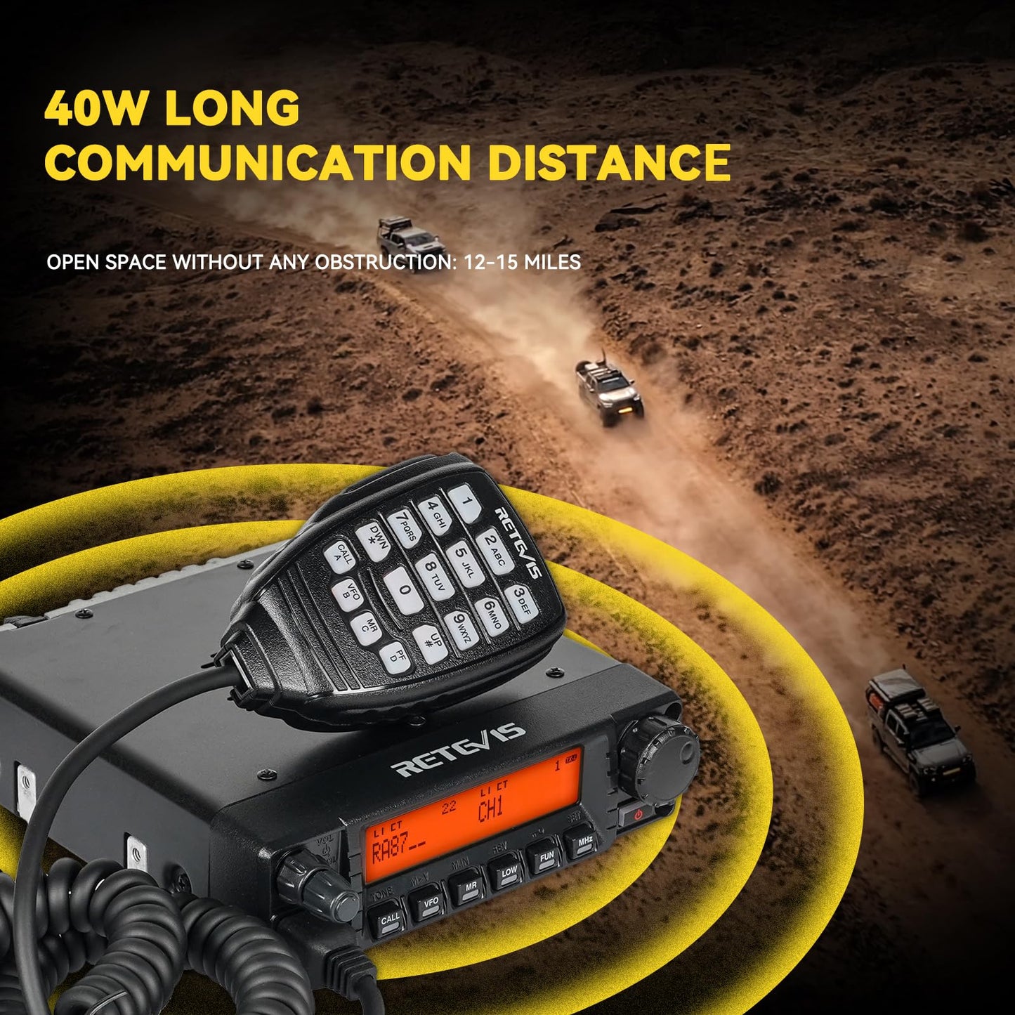 Retevis RA87 GMRS Mobile Radio, Base Station(1 Pack) with HA1G GMRS Radio Green(2 Pack), Speaker Microphone(2 Pack), 8 Repeater Channels, Dual Watch, Long Range Two Way Radio for Overlanding