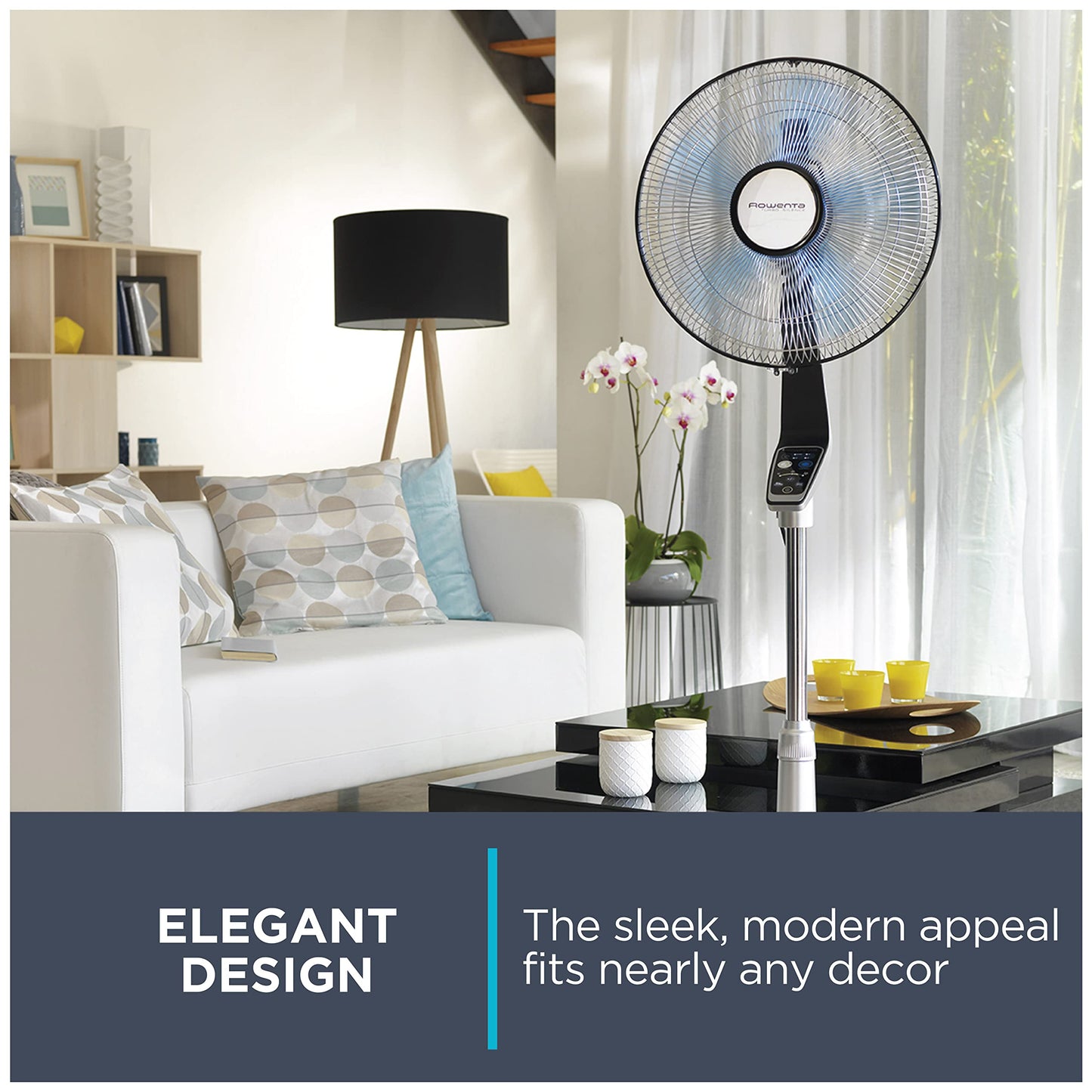 Rowenta Pedestal Fan, 53 Inches, Ultra Quiet Oscillating Fan for Bedroom, Portable, 5 Speeds, Refresh Up to 23-Feet, Silver, Indoor, VU5670