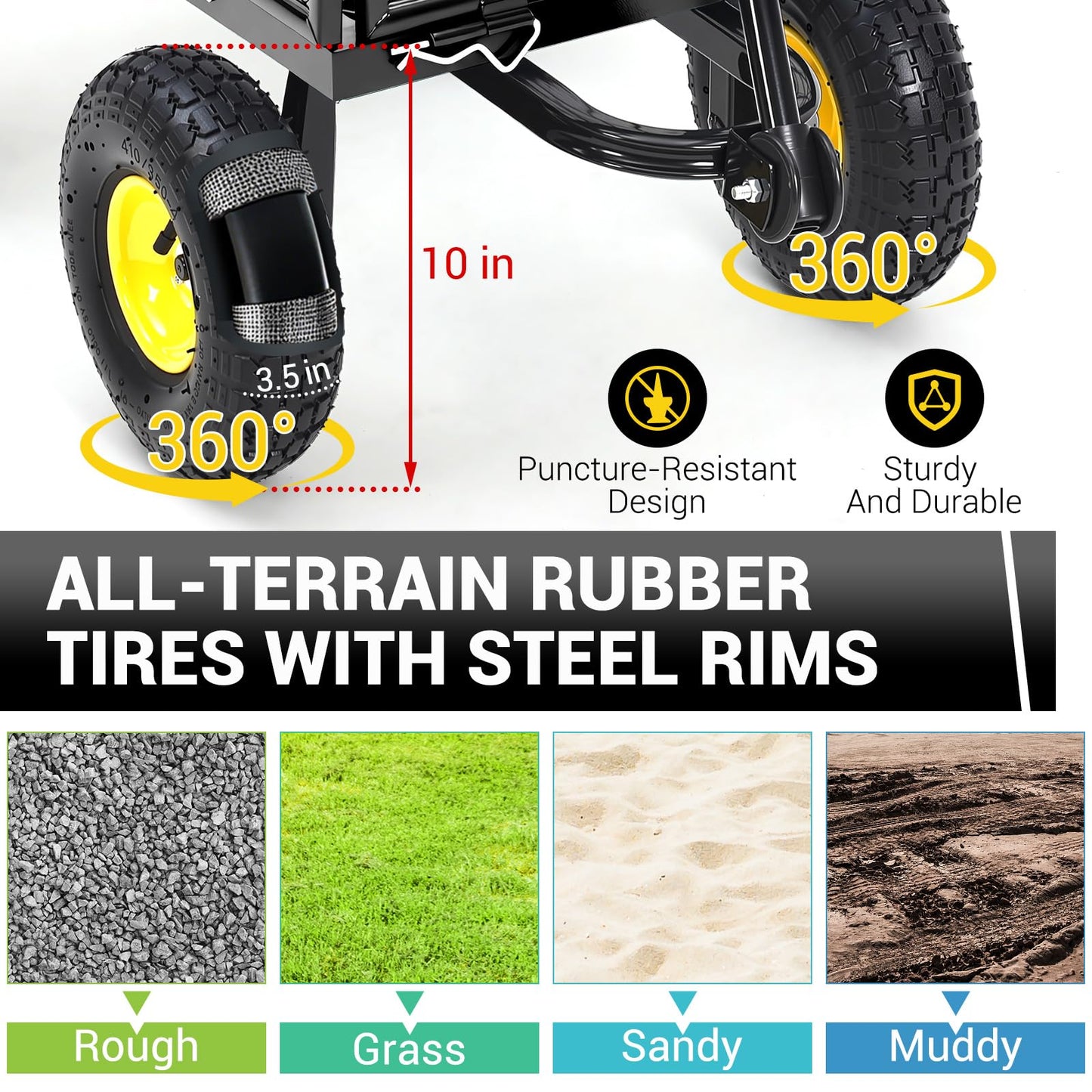 1100Lbs Steel Garden Cart, Heavy Duty Utility Wagon with Removable Sides, 180° Rotating Anti-Slip Handle,10in All Terrain Wheels