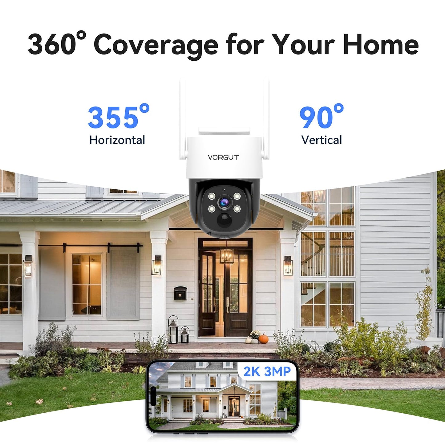 Solar Security Camera System Wireless Outdoor, 4pcs 2K Solar Powered Home Security Cameras, Full Color Night Vision, 360° Pan Tilt, Human Detection, 2.4G/5G WiFi 10CH NVR with 500G HDD