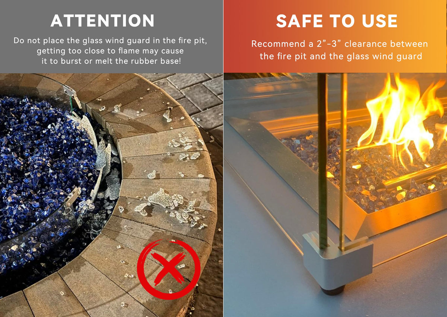 Skyflame 24" Round Fire Pit Glass Wind Guard, Thick & Clear Tempered Glass Flame Shield with Bracket & Feet, Fit for Outdoor Propane/Natural Gas Fire Pit/Table