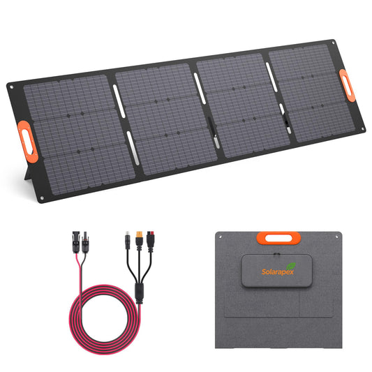 Solarapex 200W Portable Solar Panel, IP67 Waterproof ETFE One-Piece Lamination, 23.5% Efficiency Foldable Charger, USB/Type-C/MC4/XT60/DC8020/Anderson Output or High-Capacity Portable Power Station