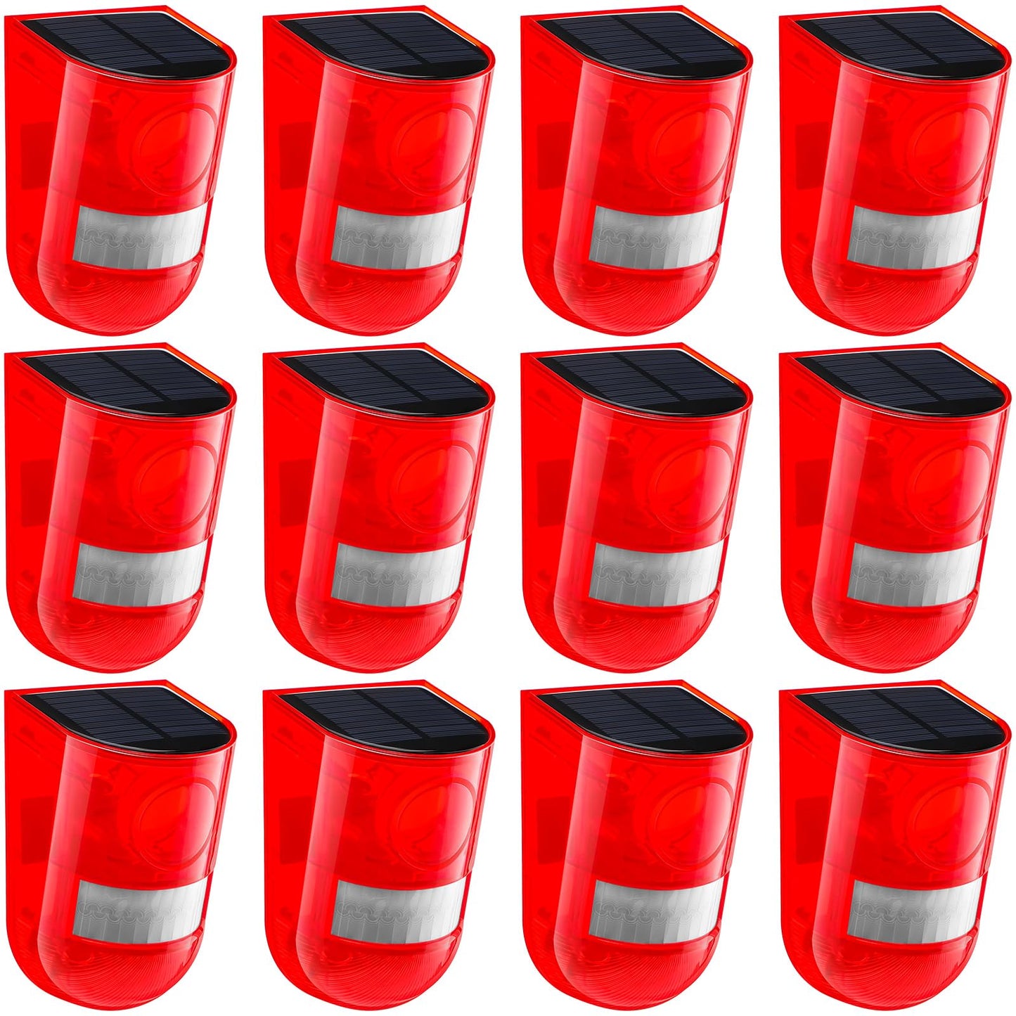 Qualirey Solar Sound and Light Alarm Motion Sensor 129db Outdoor Security Siren Waterproof Activated Detector Driveway Alarm 6 LEDs Flash Warning Deterrent Strobe System for Home, Farm(Red,12 Pack)