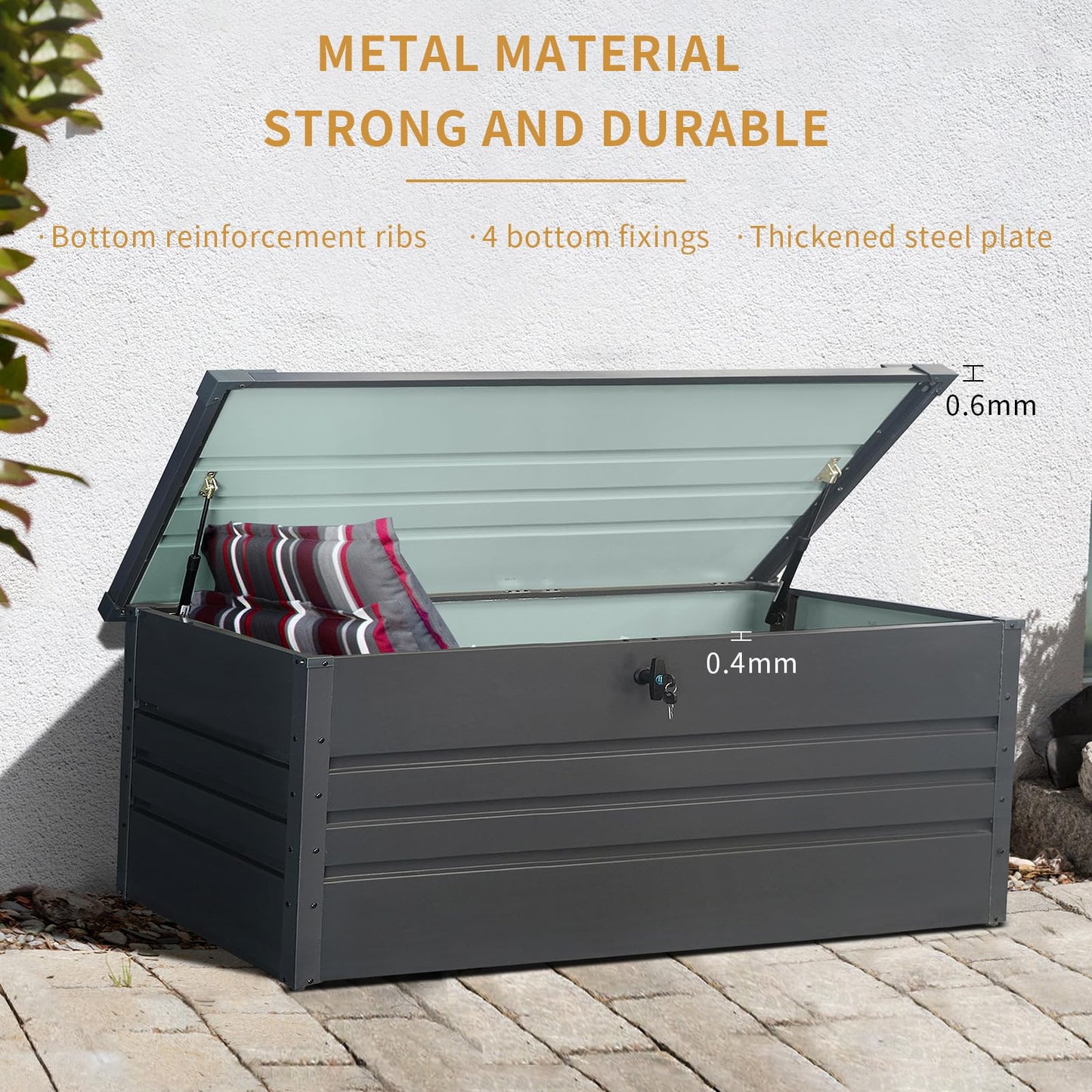SYMCAVE 260 Gallon Metal Outdoor Storage Box, Large Lockable Deck Box with Hydraulic Lid, Weather Resistant Patio Storage Container for Furniture Cushions, Garden Tools, Pool Accessories,Dark Gray