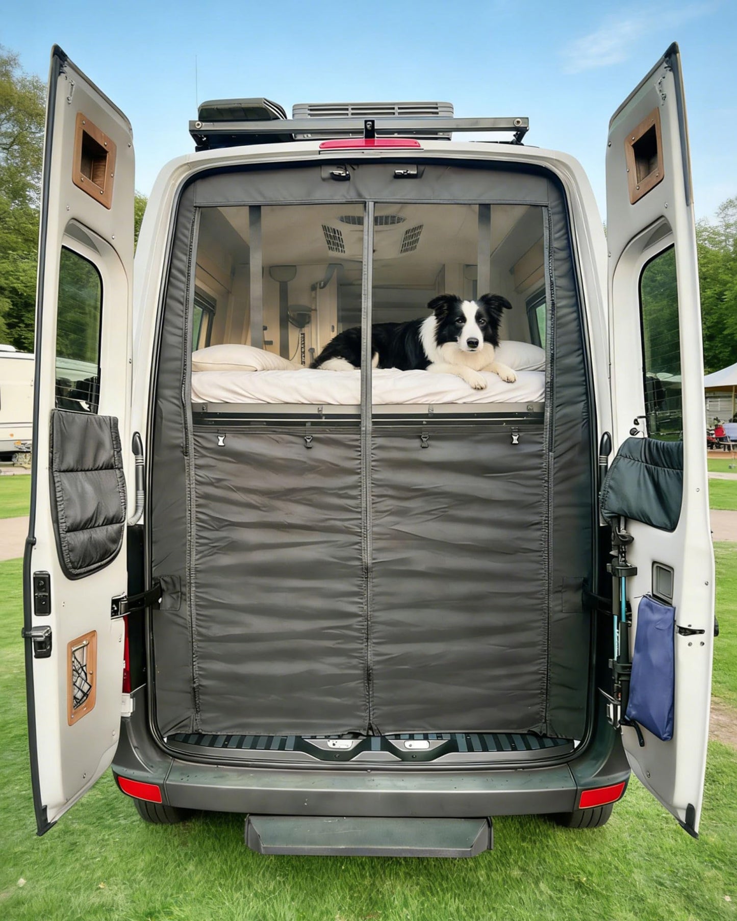 MELIPRON Van Bug Screen with Privacy Blackout Panel Fit for Mercedes Sprinter 2007-2025 High Roof Rear Door, Magnetic Self-Closing Mosquito Net Fly Screen for Van Life Camping