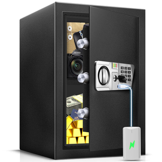 TOTOY 2.5 Cu Ft Fireproof Safe Box For Home Documents with Type-C External Power - Steel Security Safe Lock Box with Electronic Keypad, Sensor Light, Removable Shelf- Safety Box For Cash, Jewelry