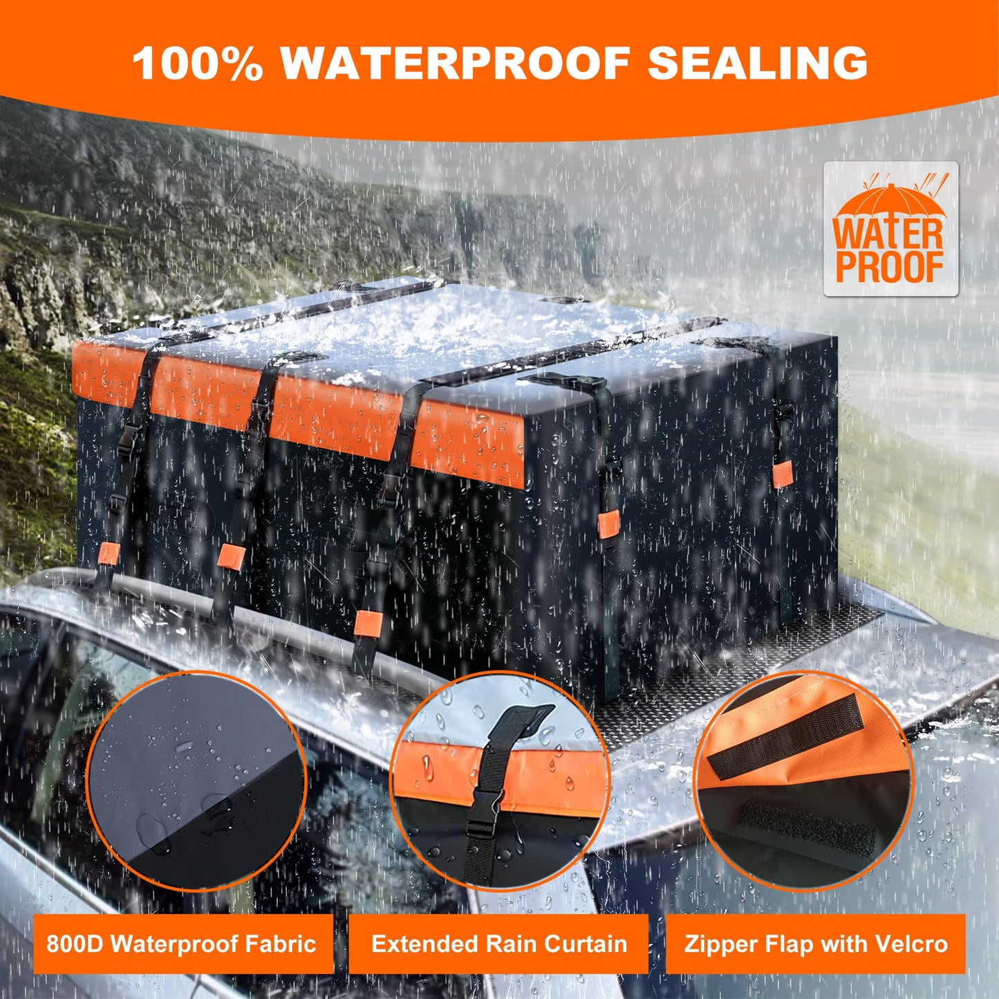 MeeFar Rooftop Cargo Carrier Car Roof Bag 21 Cubic Feet 100% Waterproof Car Top Carrier, Fits All Vehicle with/Without Rack,Include Anti-Slip Mat,10 Reinforced Straps,6 Door Hooks,Luggage Lock