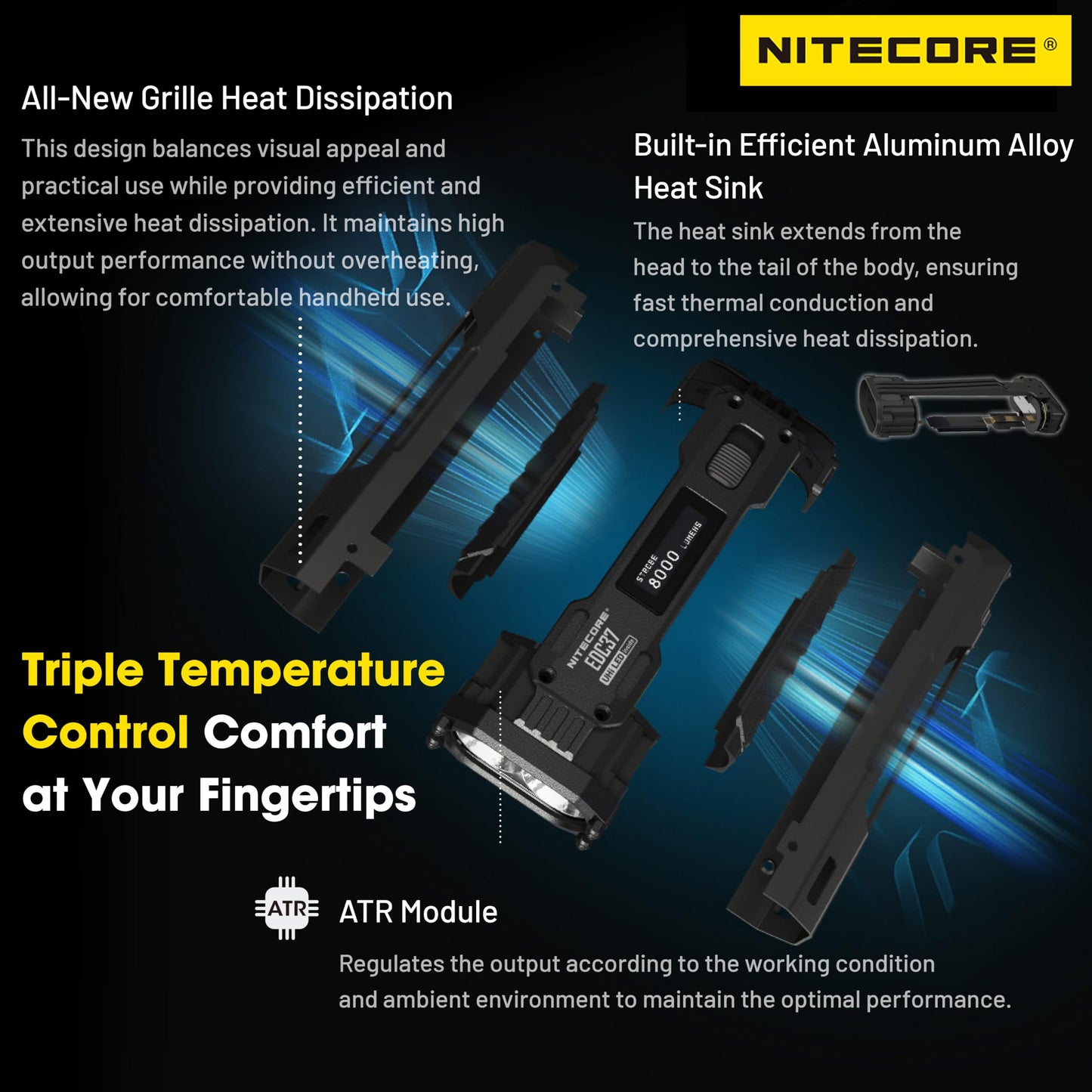 Nitecore EDC37 8000 Lumen Tactical EDC Flashlight with Retractable Keychain