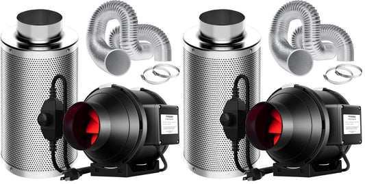 VIVOSUN Grow Tent Ventilation System, 4 Inch Inline Duct Fan with Speed Controller, 4'' Carbon Filter, and 8ft. Ducting Combo, Air Cooling and Filtration Kit for Grow Tent, Hydroponics (Pack of 2)
