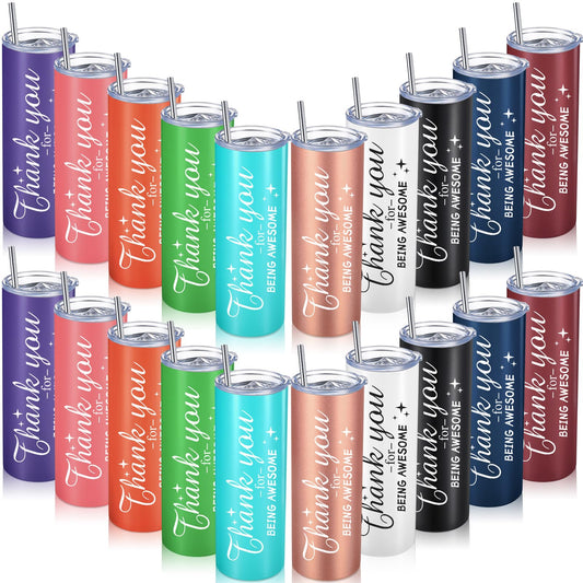 Sieral Thank You Gifts Appreciation Tumbler Employee Thank You for Being Awesome Stainless Steel Travel Tumbler 20 oz Graduation Gift Father Friends Mom Wife Coworker Women Men(Assorted Color,20 Sets)