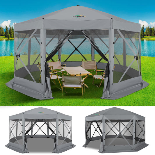 COBIZI 15x15 FT Pop Up Gazebo - Canopy Tent, Large Gazebos On Clearance with Sidewalls, Screened in Gazebo,carpas para Patio,Portable Screen Tents for 12-15 Persons Outdoor Camping, Backyard,Gray