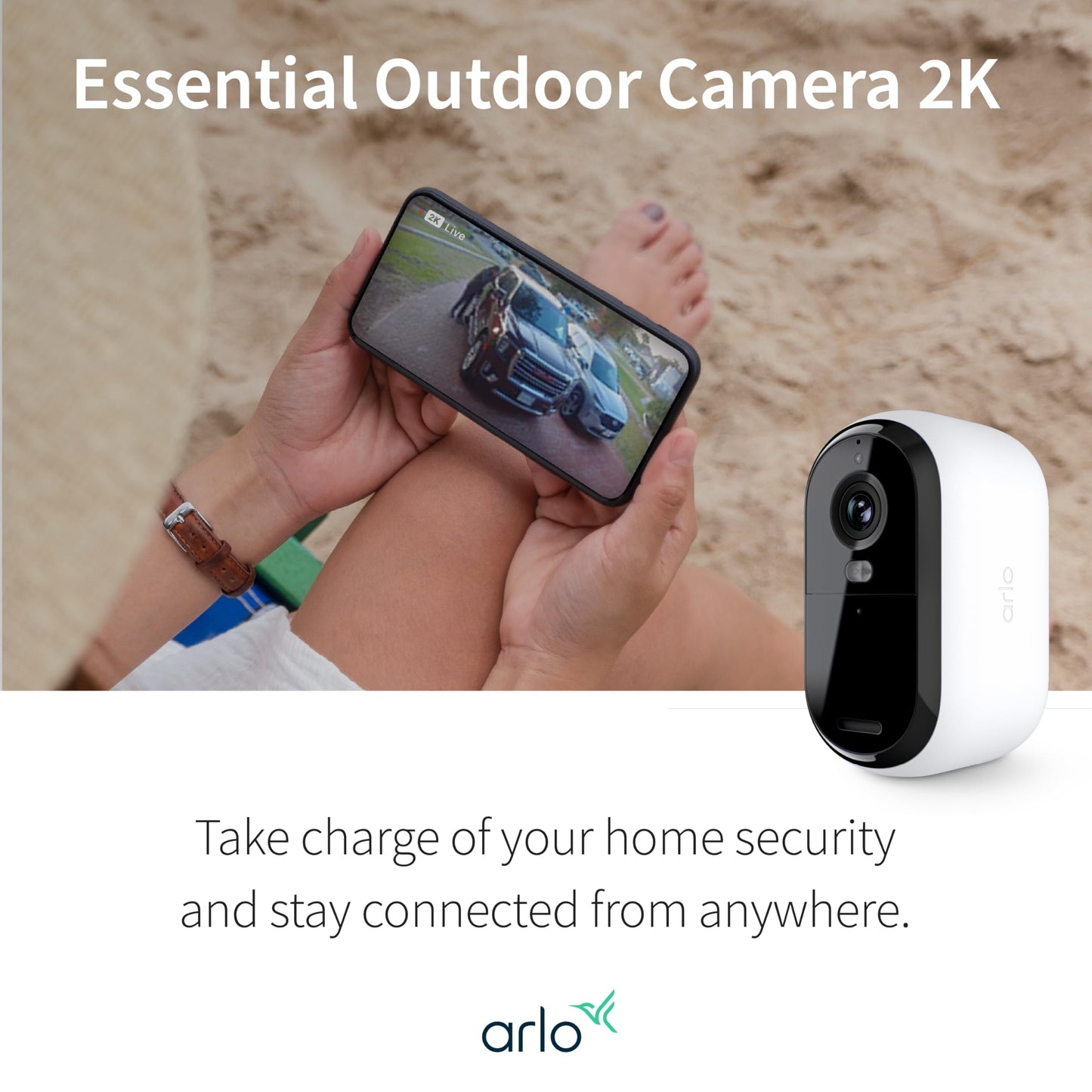 Arlo Essential Security Cameras Wireless Outdoor 2K (2nd Gen, 2023 Release) - Battery Power, Person Recognition, Package Detection, Animated Preview, 1-Month Trial of Secure Plan, 3 Cam, White