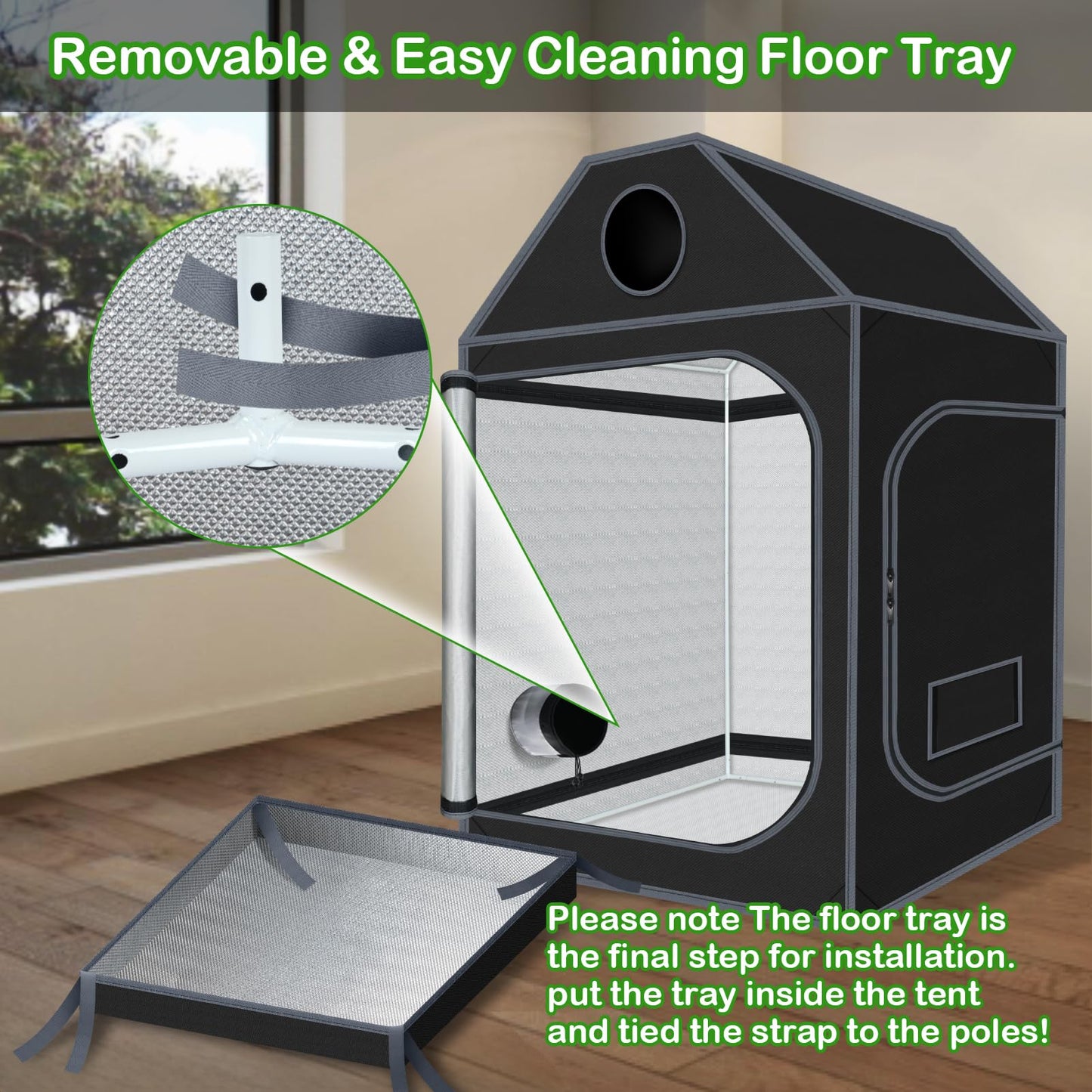 5x5 Grow Tent, 60"x60"x72" Roof Cube Plant Grow Tent, Indoor Growing Tent with Observation Windows, Lightproof Roof Cube Tent with Floor Tray, Mylar Hydroponic Tent