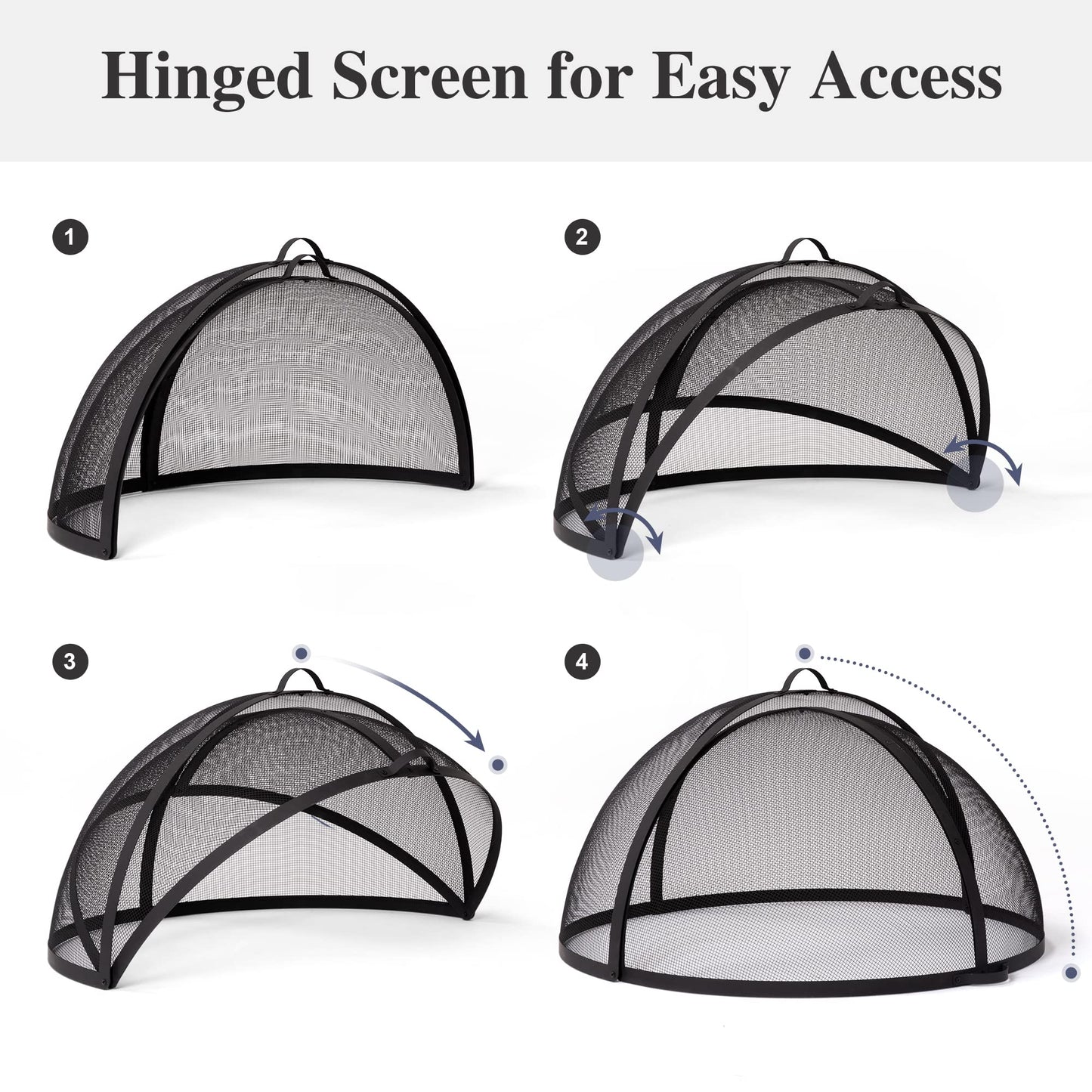 SUNCREAT Outdoor Fire Pit Spark Screen Cover Accessory, Patio Round Easy-Opening Fire Mesh Screen Guard, Heavy Duty Steel Fire Pit Ember Lid with Hinge, 40 Inch