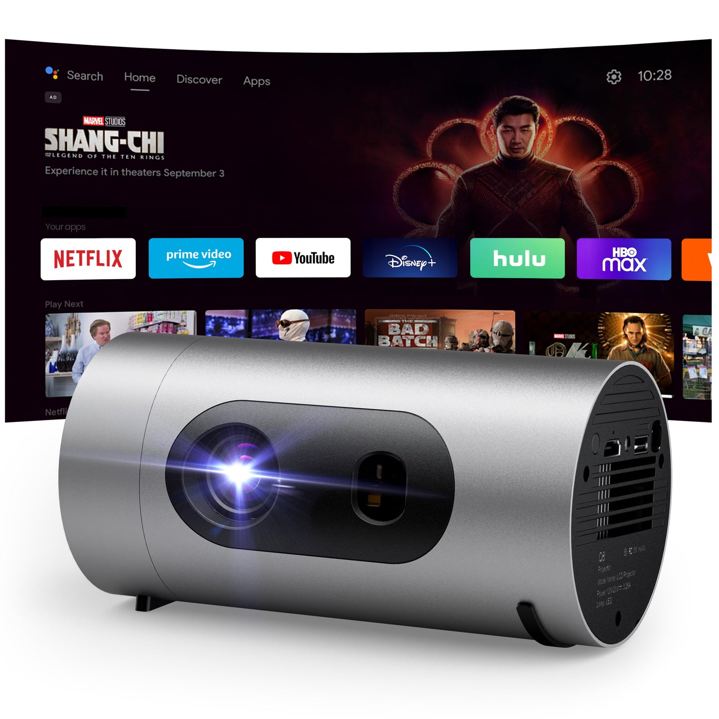 Smart Portable Projector with WiFi and Bluetooth, USB-C Powered, Mini Projector Built-in Apps & Android 14 OS, 1080P FHD HDR10, TOF Real-Time Auto Focus/Keystone, YQHS Outdoor Movie Projector