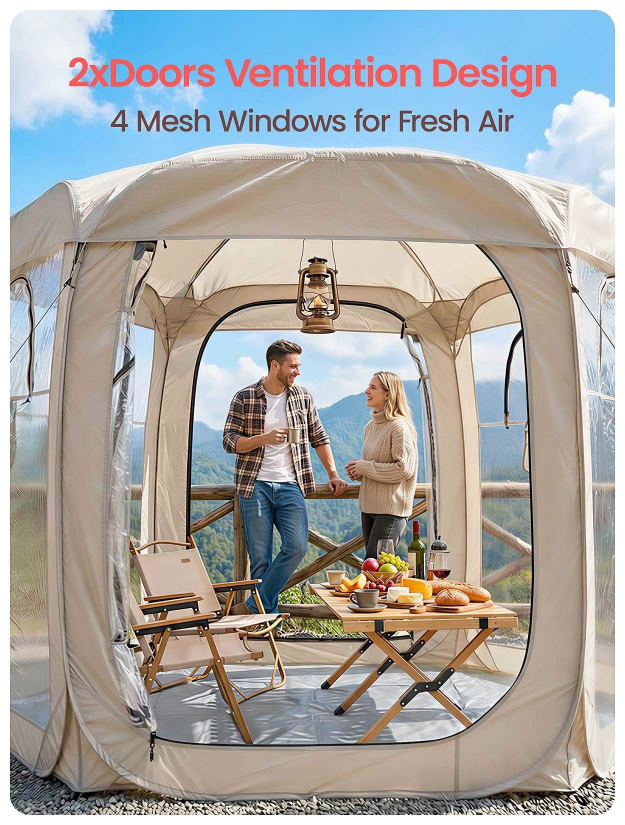 Porayhut Pop up Bubble Tent Screen House 10’X10’Large Camping Sun Shelter,Weather and Cold Proof Pod with Detachable Sunshade Cloth,Waterproof Floor,2 Zipper Doors & 4 Mesh Breathable Windows