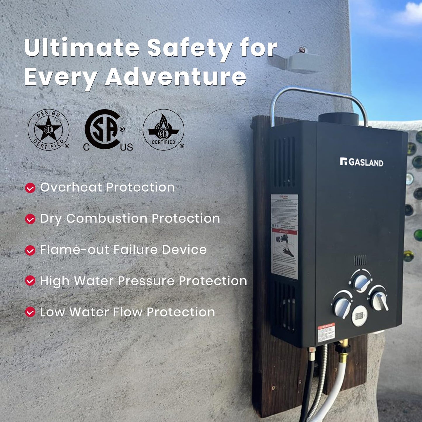 GASLAND BE158B 6L Portable Water Heater Camping | Digital Display & Multi-Protection |1.58 GPM Propane Tankless Hot Water Heater for Outdoor & Mobile Use, Black