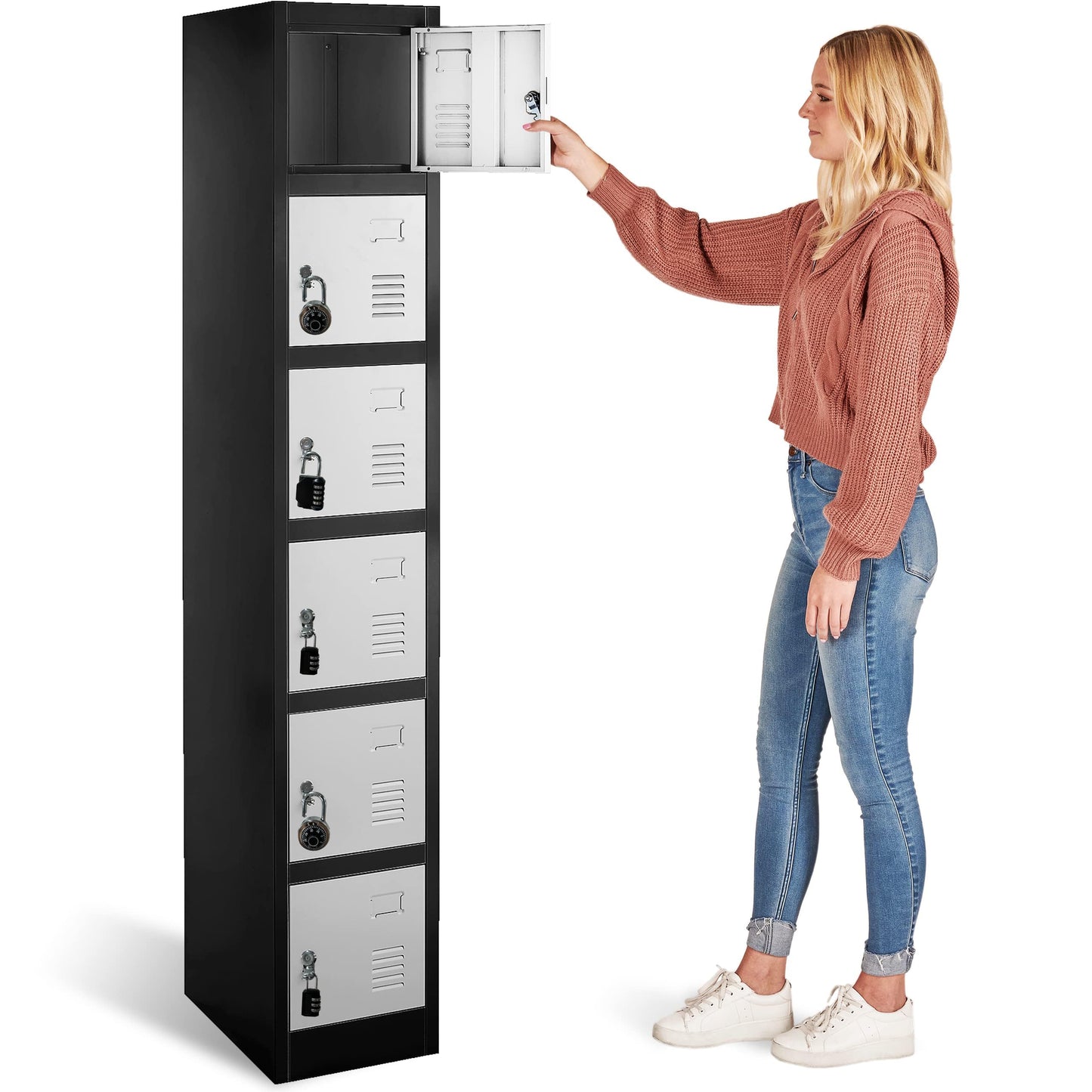 FURSTEL 71" Heavy-Duty Steel Locker Cabinet (6-Door 6-Tier) - Secure Storage for School Lockers, Office Employee, Gym & Home Organization - Industrial Metal Lockers