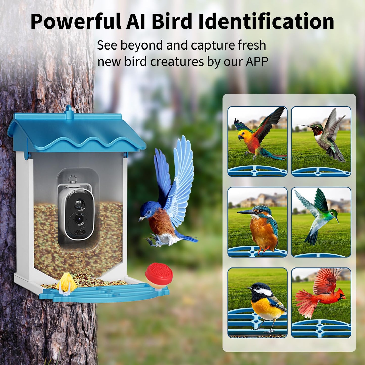 Smart Bird Feeder with Camera, 4K Ultra HD Live Video Wild Bird House with AI Recognition of 8000+ Species,Solar Powered Wireless Bird Camera,Squirrel Deterrent,Auto Capture,Ideal Gift for Bird Lovers