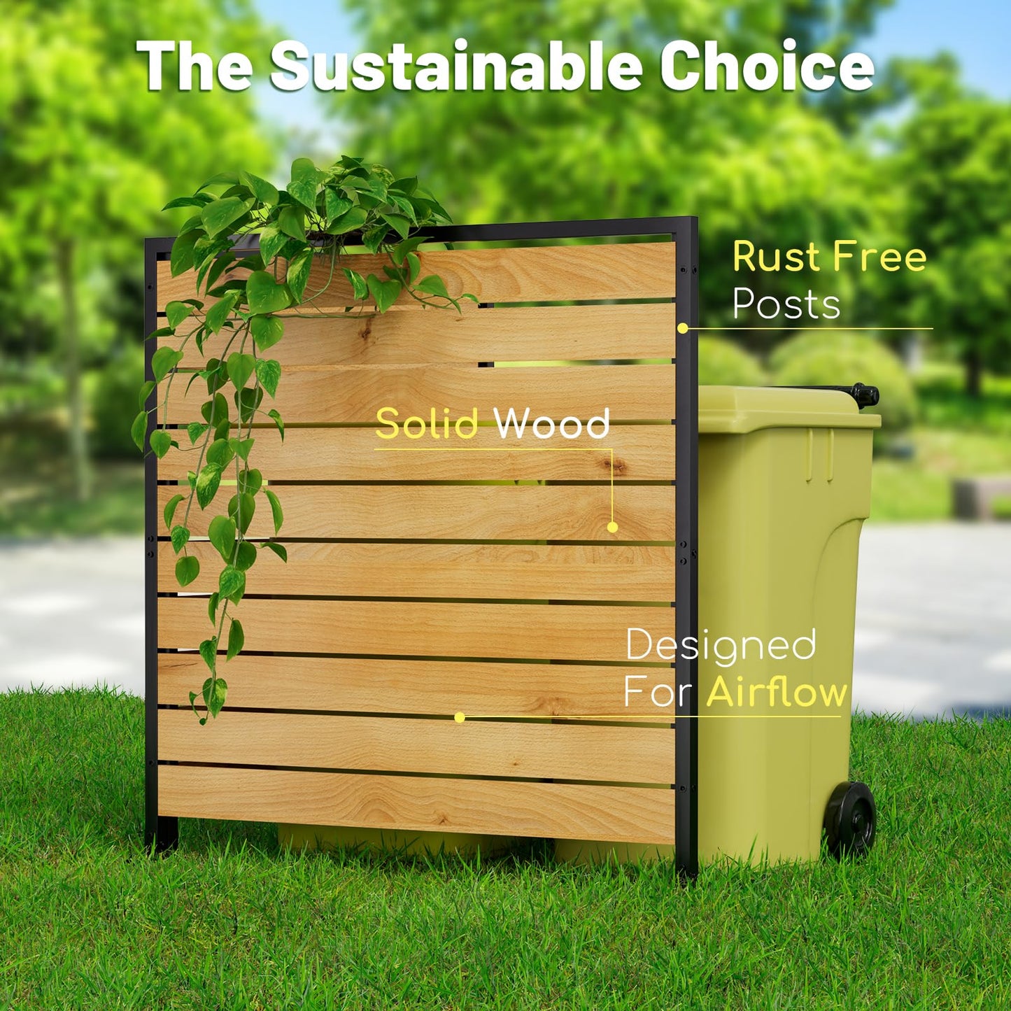 3 Panels No Dig Wooden Privacy Fence Screen, 42" H X 40" W Outdoor Air Conditioner Fences, Hide Trash Bins Or Ac Units, Decorative Garden, Patio, Backyard Fence -Temporary Fencing