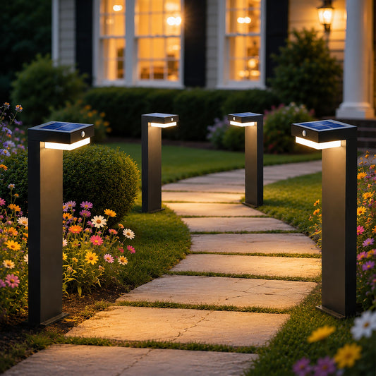 VerLuce - 20.5" Solar Pathway Lights - Walkway Solar Lights for Outside - PIR Sensor & Two Lighting Modes - Rechargeable Battery Lasts Up to 55 Hours - 3000K - IP44 Weather Resistant - 4 Pack
