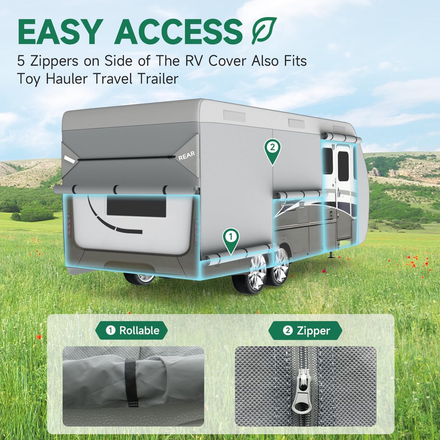 Umbrauto RV Cover for 30-33ft Travel Trailer: Lightweight, Waterproof Camper Cover for Toy Hauler, Winter Campsite, with Gutter Covers, Tongne Jack Covers, Windproof Straps