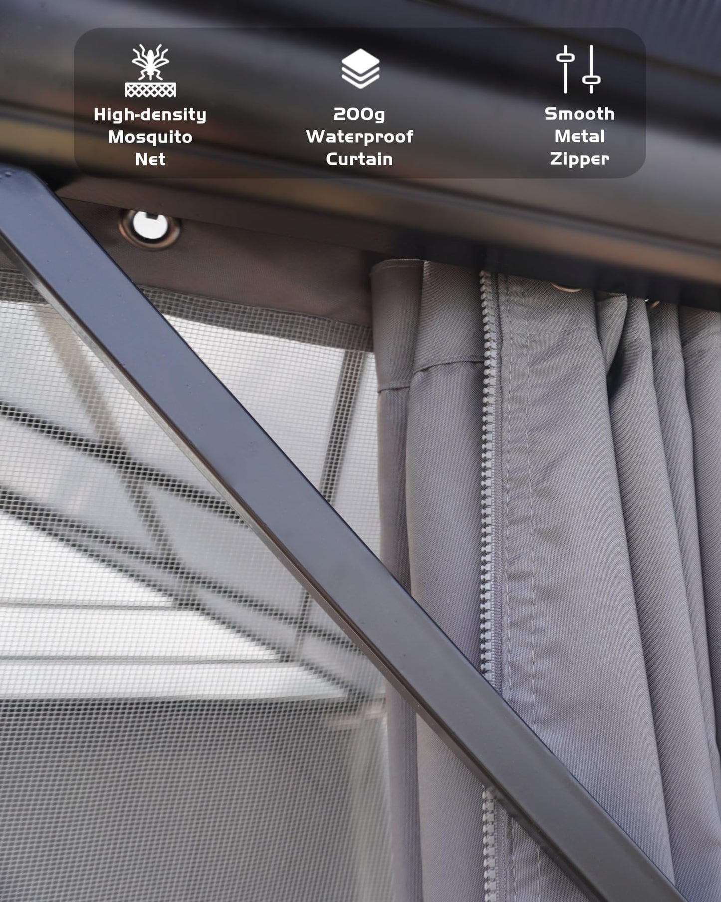IDEALHOUSE 10x10Ft Hardtop Gazebo - Aluminum Frame Permanent Pavilion with Double Roof, Mosquito Netting & Privacy Curtains for Patio, Garden, Deck & Backyard Parties