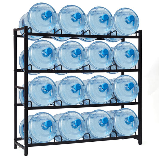 UMORNING 16-Tray Water Cooler Jug Rack - Heavy Duty Carbon Steel 5 Gallon Water Dispenser Jug Holder Stand With 4-Tier Organizer For Home, Office, Kitchen, Warehouse - Black