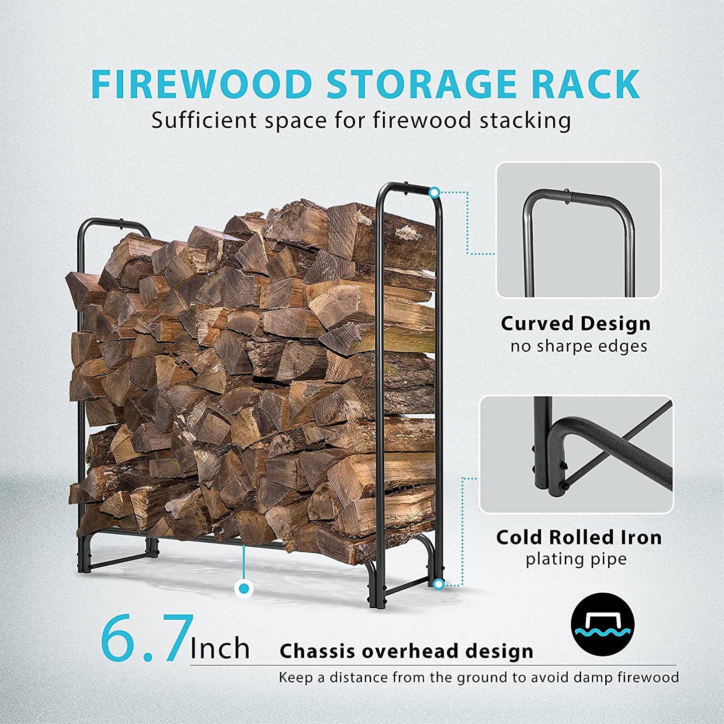 VIVOHOME 5ft Heavy Duty Indoor Outdoor Firewood Storage Log Rack 41 Inches Firewood Log Rack Hoop with Cover