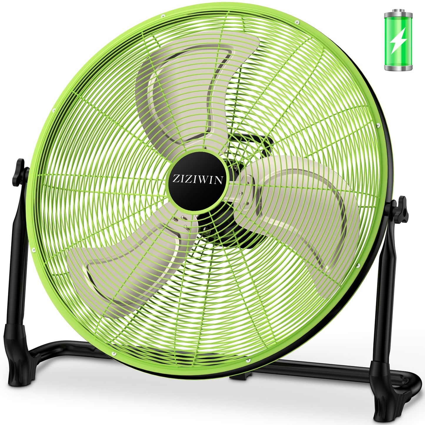 ZIZIWIN 18'' Rechargeable Battery Operated Floor Fan, Portable Cordless Camping Fan Outdoor, Long Lasting Battery Powered Fan, 360° Tilt, Wireless, USB Output, for Home Gazebo Greenhouse Outside Gym