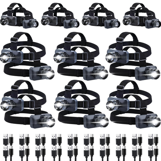 KunHe 20 Pack Rechargeable LED Headlamp with 1800mAh Battery 333 Lumens Aluminum Alloy with Zoomable150M Beam IP65 Waterproof 3 Modes for Construction Crews Warehouse Maintenance & Emergency